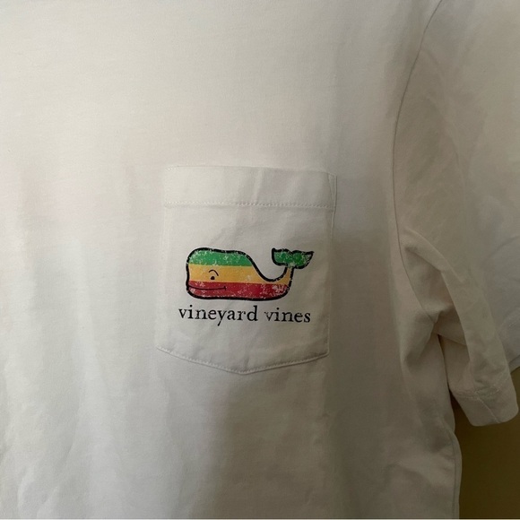 Vineyard Vines White Short Sleeve T-Shirt with Green Red and Yellow Whale Logo - Picture 3 of 5